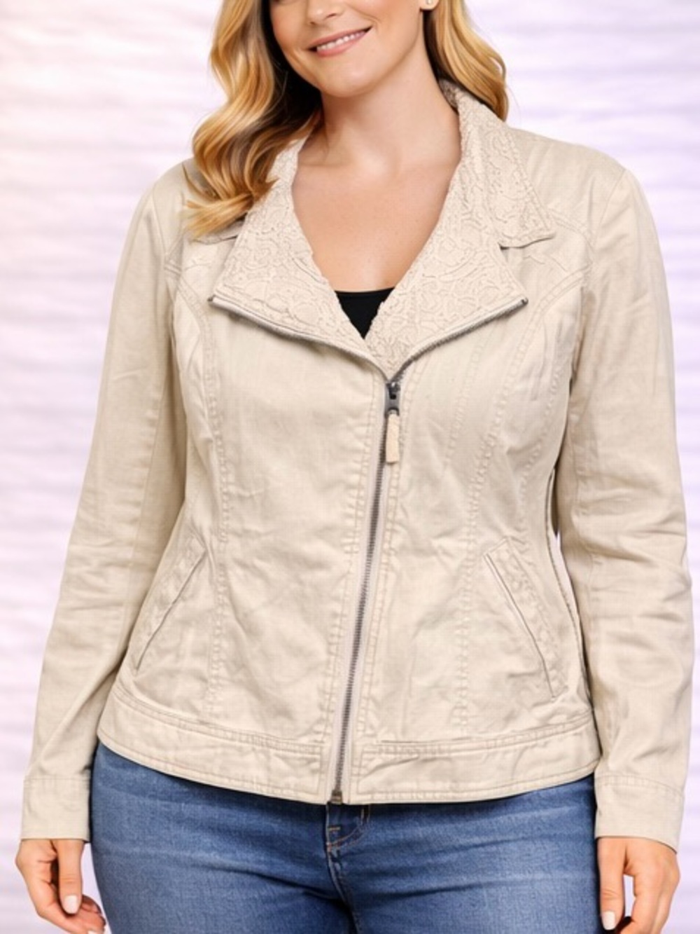 Maurices Beige Plus Size Utility Jacket with Lace Detail - XXL